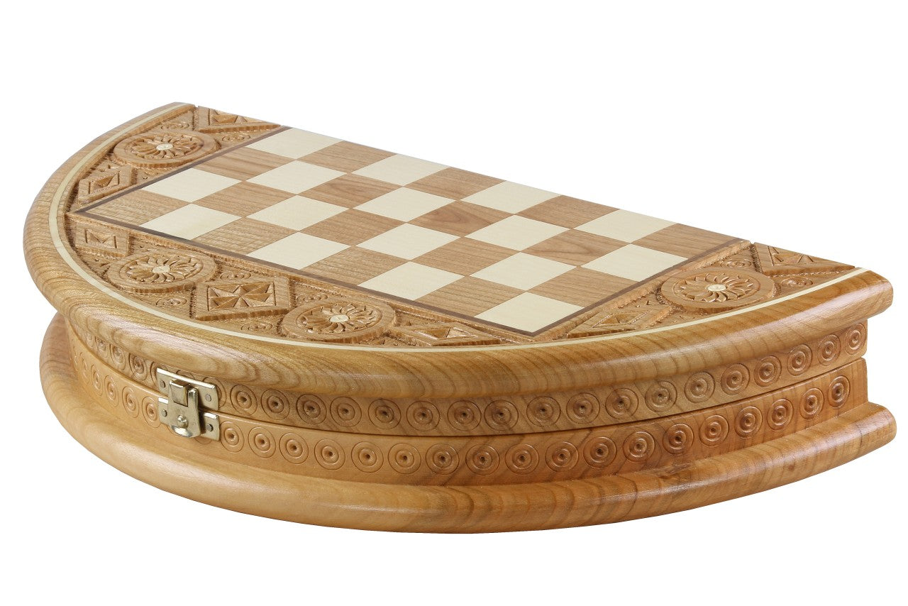 Scacchi Rubin - custodia rotonda intagliata a mano (33 cm) - Scacchi Rubin - custodia rotonda intagliata a mano (33 cm)