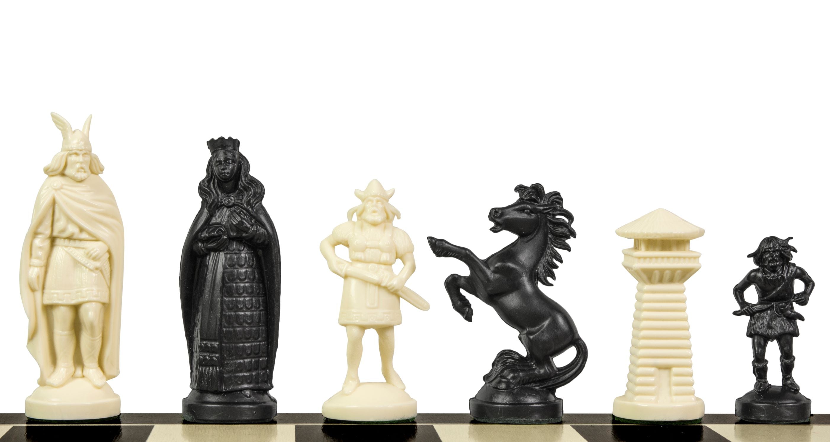 Figure di scacchi vichinghi stilizzati, crema e nero (re 98 mm) - Figure di scacchi vichinghi stilizzati, crema e nero (re 98 mm)