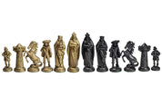 Figure medievali stilizzate di scacchi, nero e oro (re 98 mm)