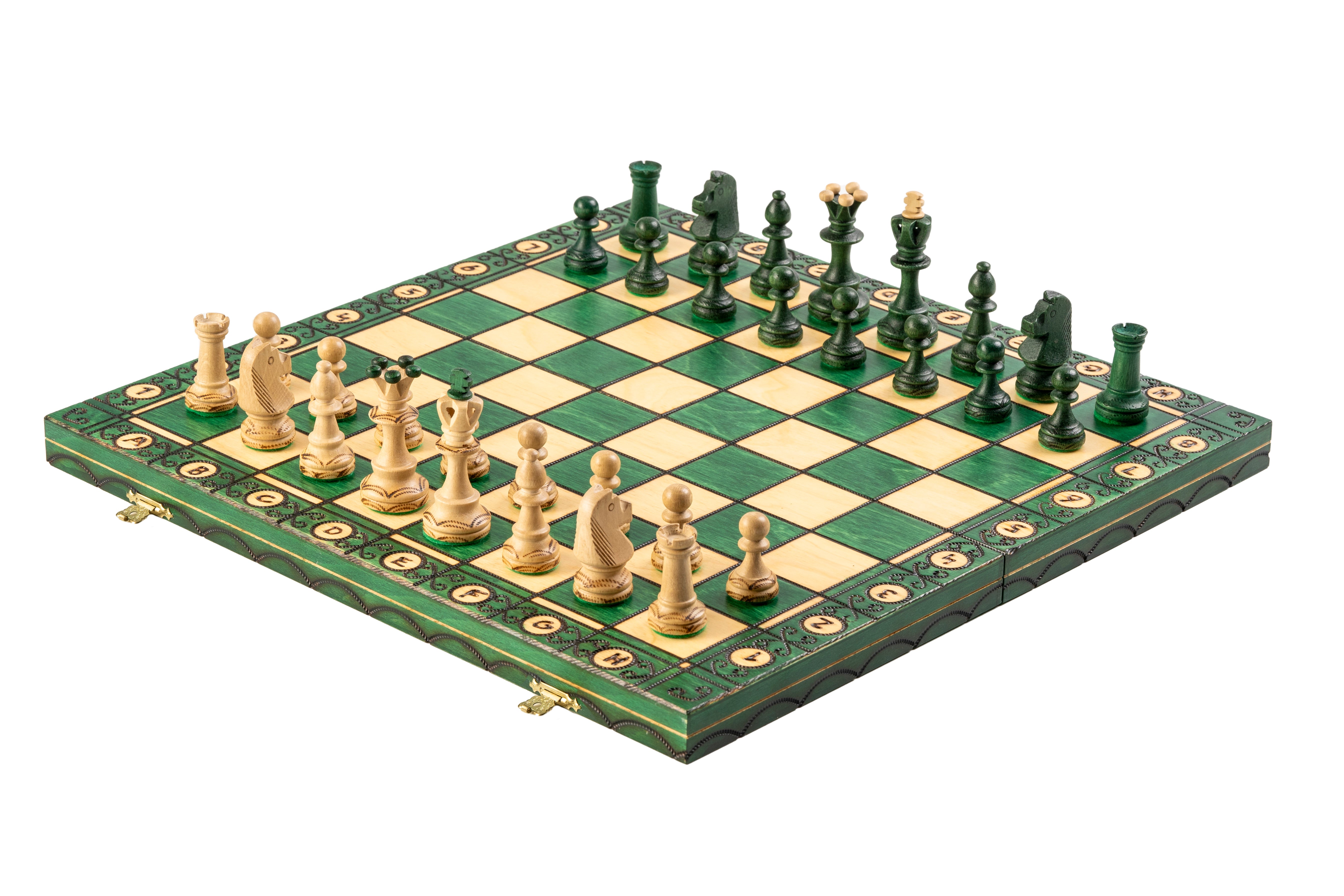 Set da scacchi SENATEUR Green in legno di carpino, di medie dimensioni (41 x 41 cm) - Set completo verde - Set da scacchi SENATEUR Green in legno di carpino, di medie dimensioni (41 x 41 cm) - Set completo verde