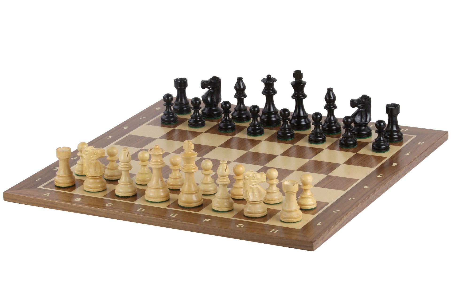 Scacchiera No5 in noce + 3,5 Pezzi francesi ebanizzati - Scacchiera No5 in noce + 3,5 Pezzi francesi ebanizzati